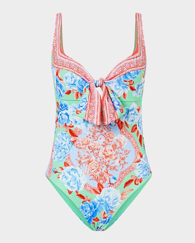 Topkapi Pop Sweetheart Tie-Front One-Piece Swimsuit